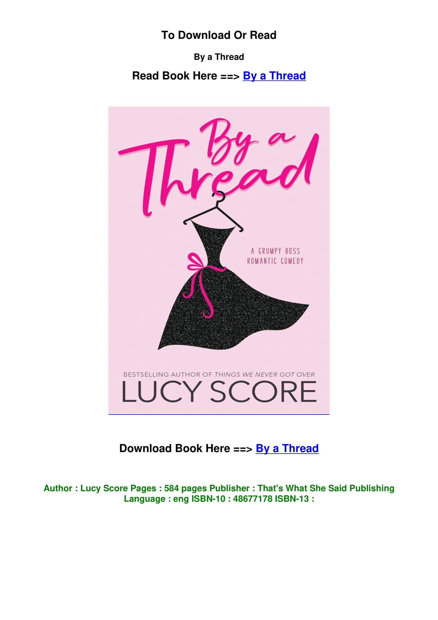 By a Thread: A Grumpy Boss Romantic Comedy
